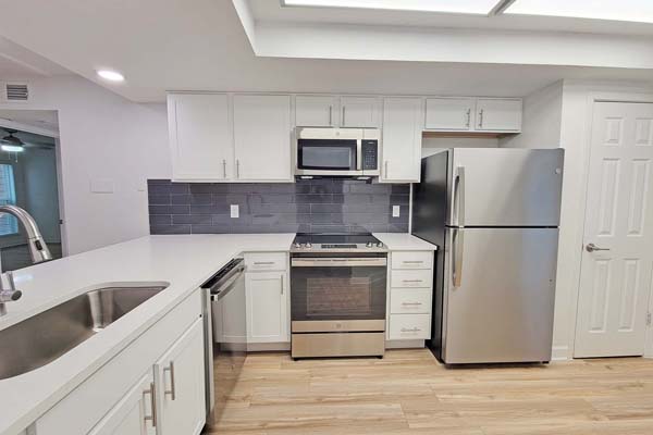Kitchen has new stainless steel appliances, brushed nickle fictures, and LED lighting.